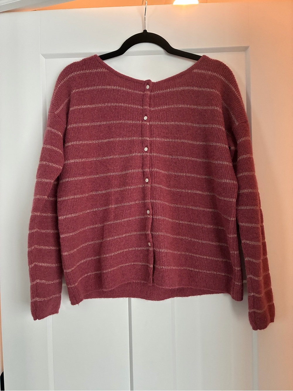 Sezane Gaspard Rose-Striped Button-Back Knit Cardigan